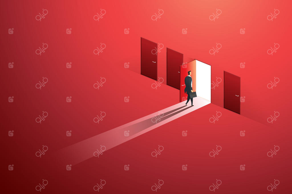 تاجر در حال عبور از درِ بازِ انتخابِ مسیر به سوی هدف