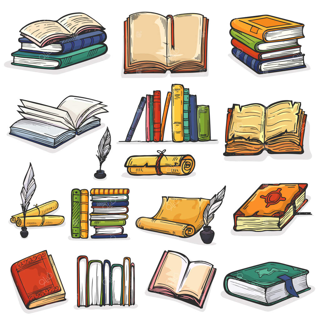 توده‌ای از کتاب‌های درسی و دفترچه‌ها روی قفسه‌های کتابخانه یا کتابفروشی: تصویری از جوهر و جلد مطالعه کتاب‌های مدرسه بر روی زمینه سفید