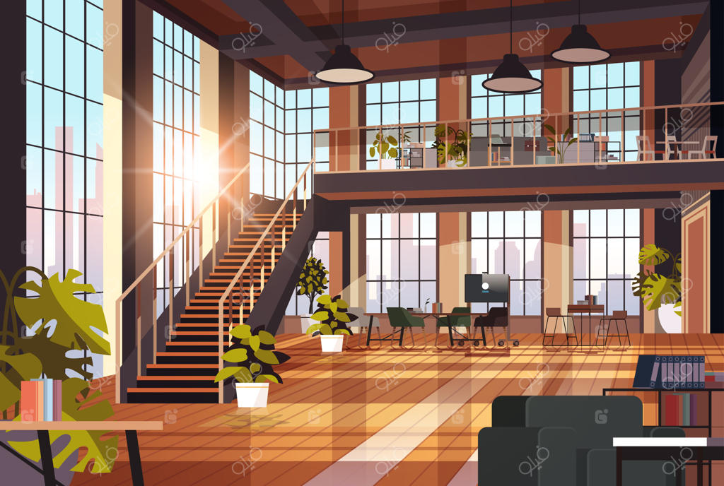 طراحی خلاقانه آپارتمان مدرن و خالی با فضای باز مناسب برای دفتر کار خانگی و مبلمان اداری یا فریلنسری