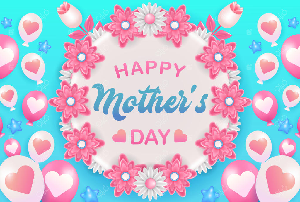 روز مادر مبارک، حلقه گل سه‌بعدی با بادکنک و ستاره‌ها