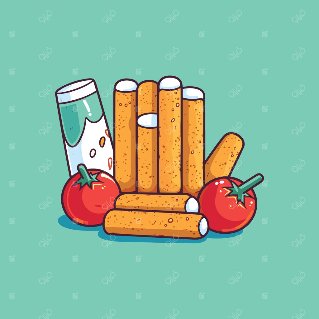 تصویرسازی موزارلا استیکس برای منو، پوستر و وب‌سایت