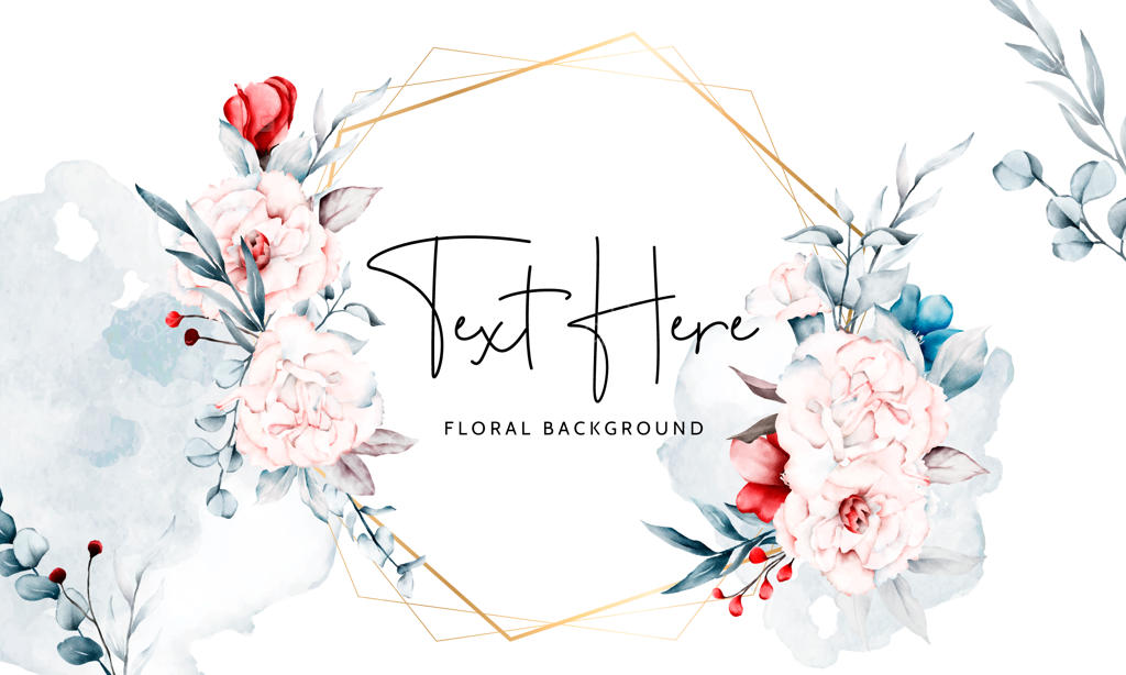 پس‌زمینه قاب گلدار با گل‌های صورتی و آبی و گل‌های صد تومانی قرمز