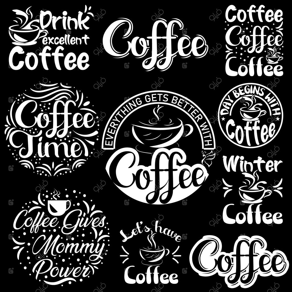 مجموعه طرح‌های تایپوگرافی قهوه برای تیشرت