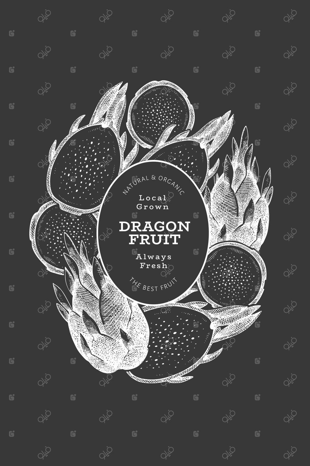 پترن برچسب میوه اژدها به صورت دستی طراحی شده.