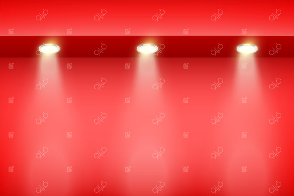 حاشیه روی دیوار قرمز با نورافکن‌ها.