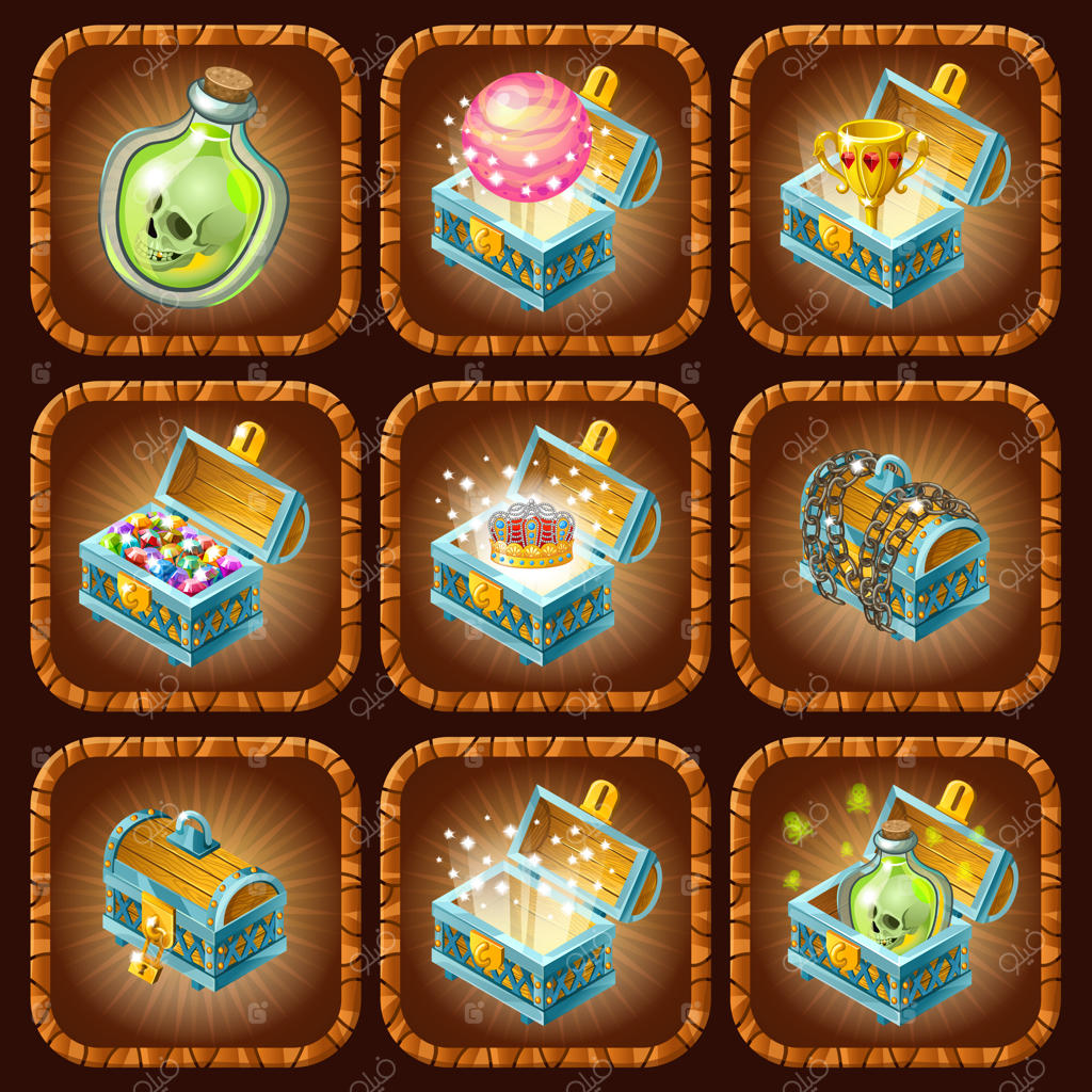 آیکون جام‌های طلایی درون جعبه‌های درخشان.