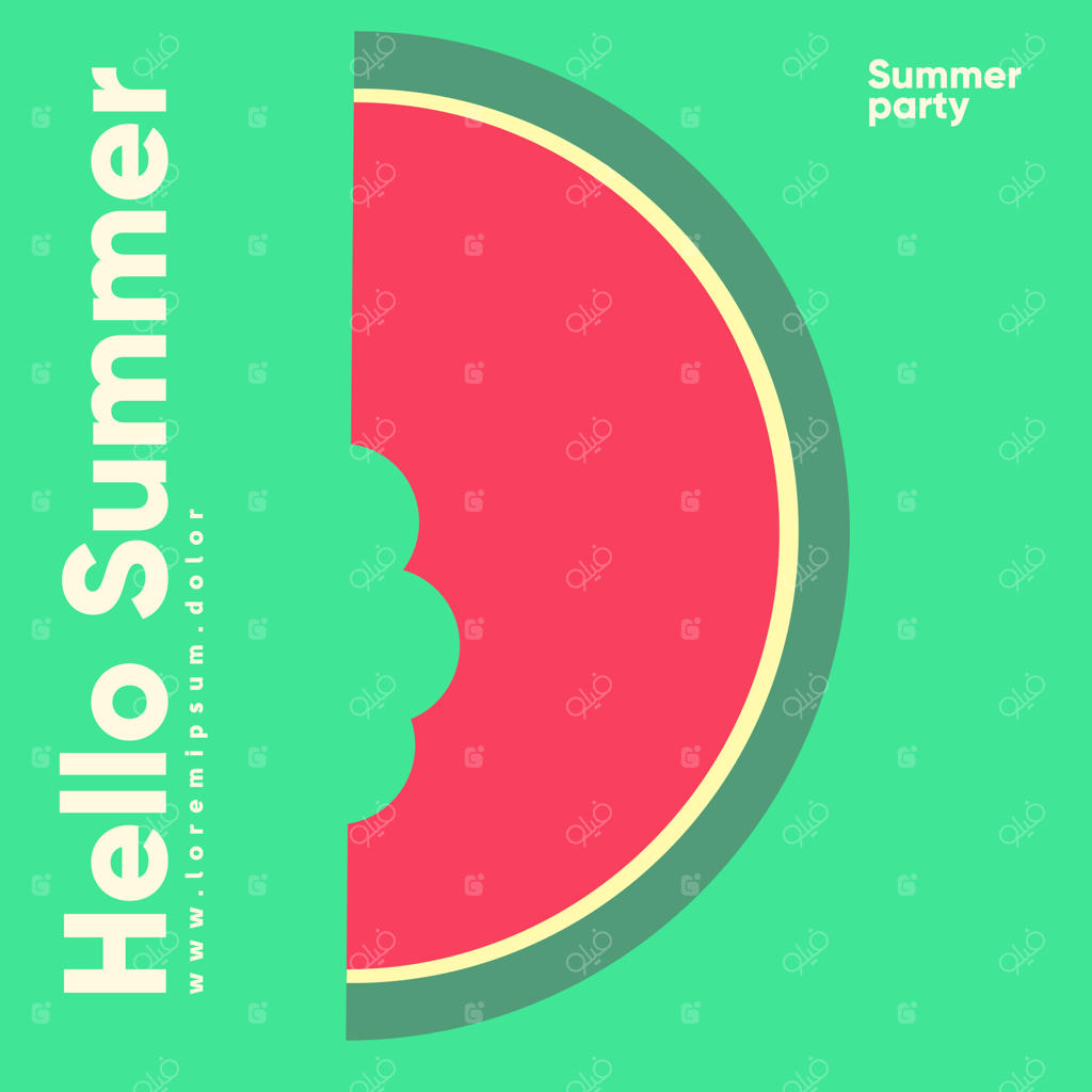 تصویر برداری تخت هندوانه برای تابستان - با طرح‌هایی از تعطیلات تابستانی در ساحل، پس‌زمینه‌ای ایده‌آل برای پوسترها، کارهای هنری، بروشورها و بنرها