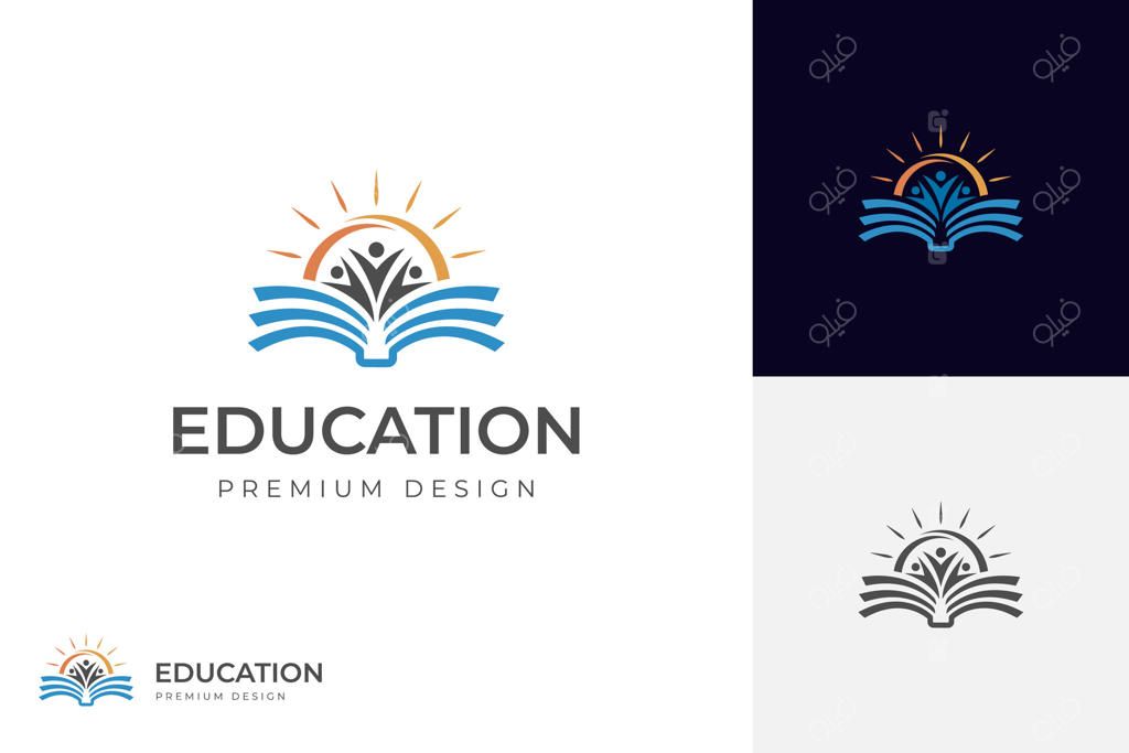 طراحی لوگوی آموزشی با ایده‌ی کتاب و دانش‌آموز برای یادگیری، مطالعه، پیشرفت و موفقیت در تحصیل