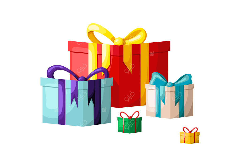 جعبه‌های هدیه رنگارنگ با روبان روی زمینه سفید