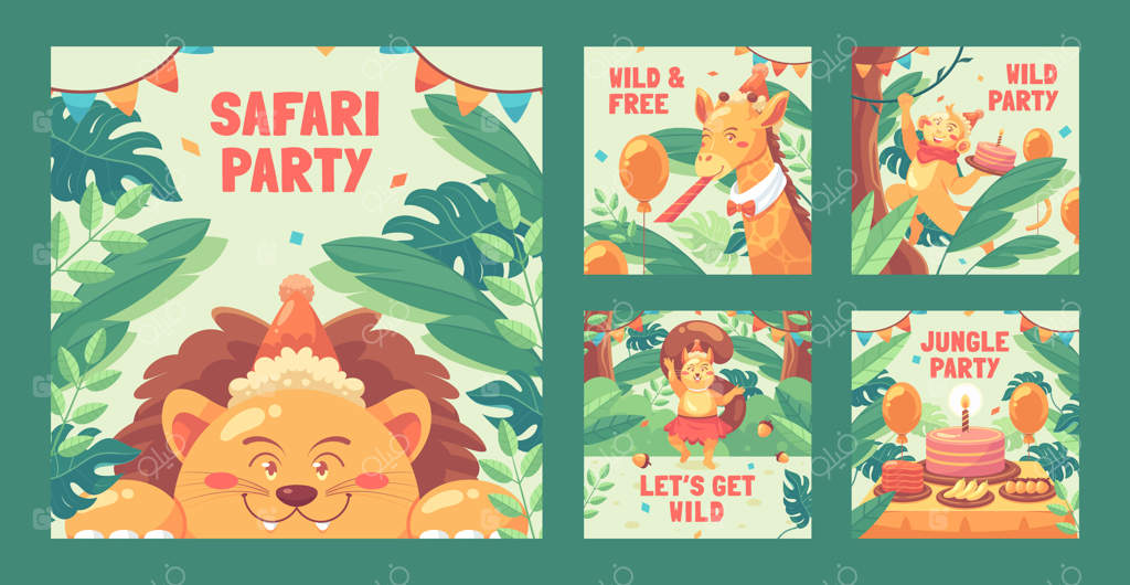 قالب پست اینستاگرام مهمانی سافاری با طراحی تخت