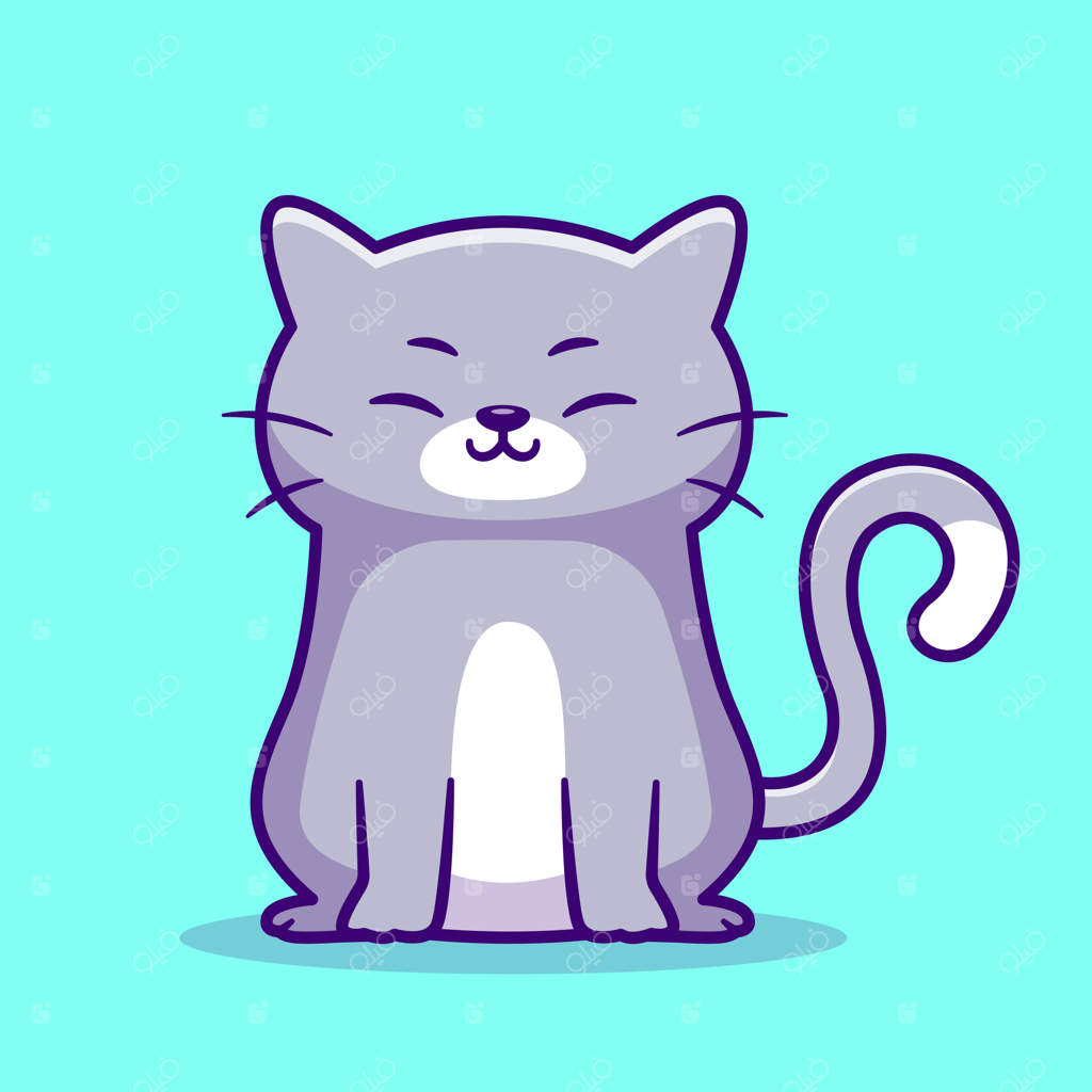 آیکون وکتور بامزه گربه طوسی نشسته. مفهوم آیکون حیوانات و طبیعت، مخصوصاً برای استفاده ممتاز و خاص.