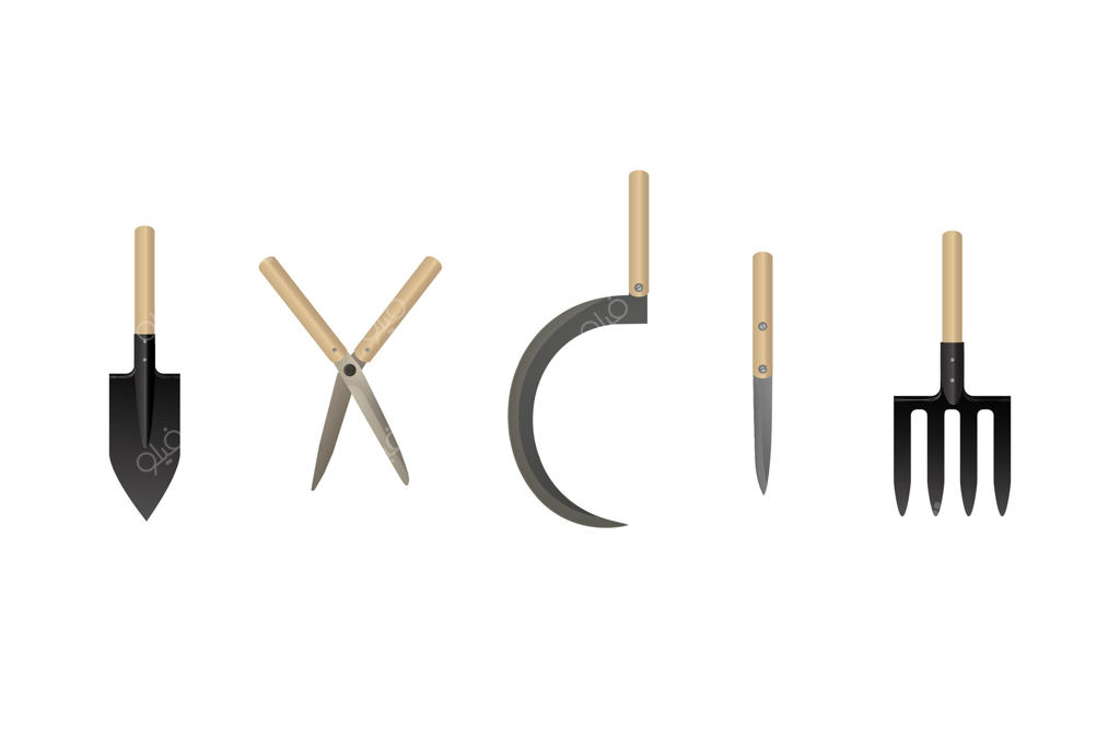 ابزار باغبانی: بیل، چنگک، قیچی، خیش و چاقو