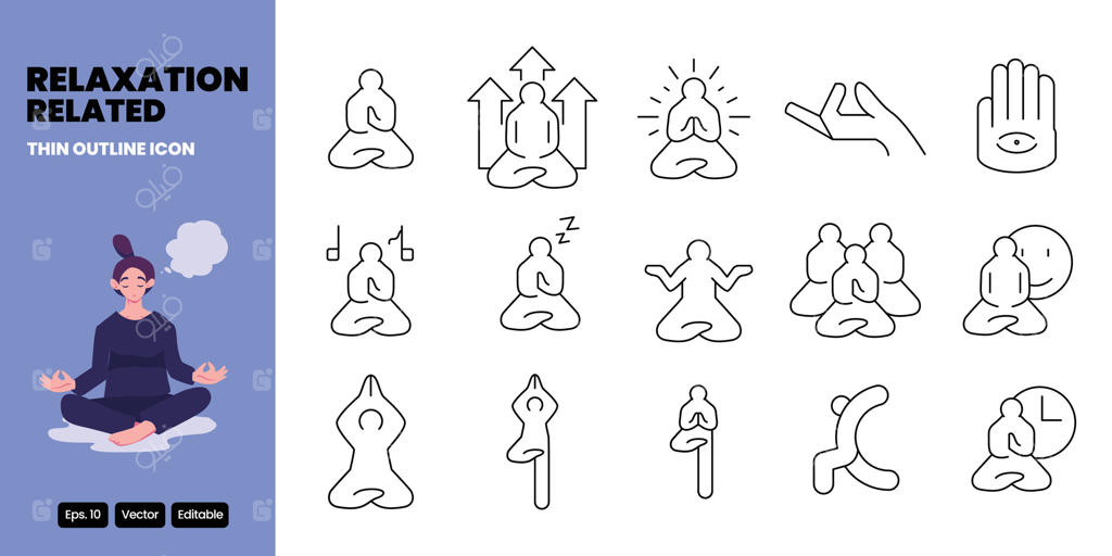 طراحی آیکون خط نازک مرتبط با مدیتیشن مناسب برای وب و اپلیکیشن موبایل