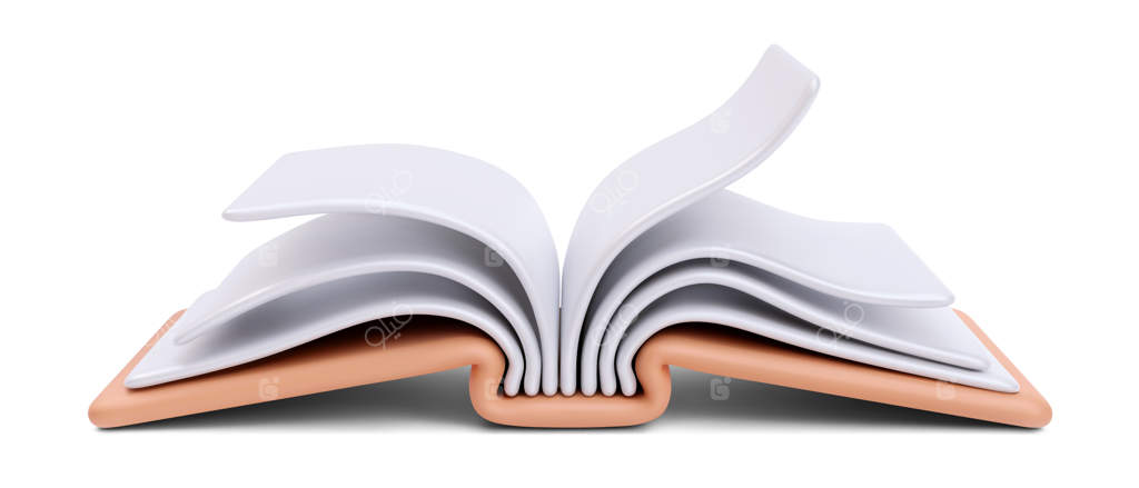 تصویر واقع‌گرایانه کتاب باز با سایه بر روی زمینه سفید