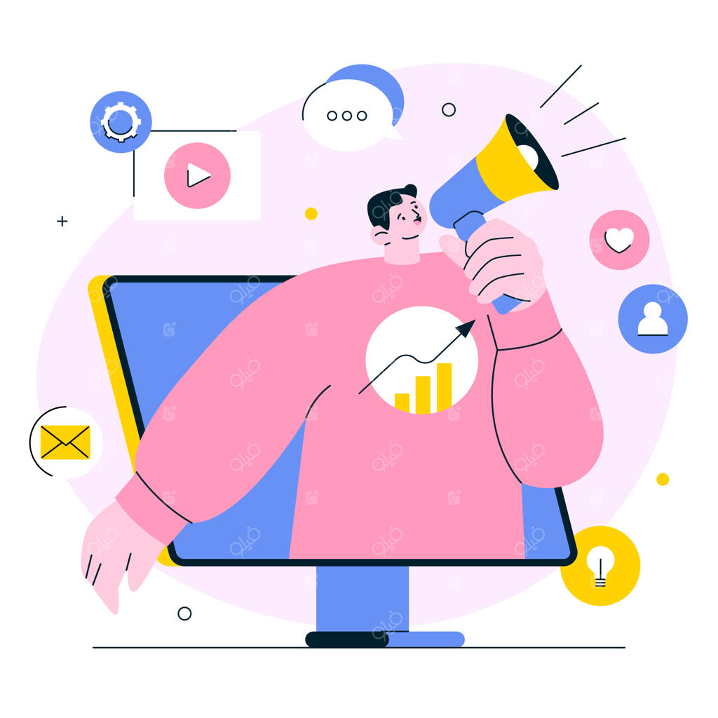 ایلوستراسیون مسطح بازاریابی دیجیتال