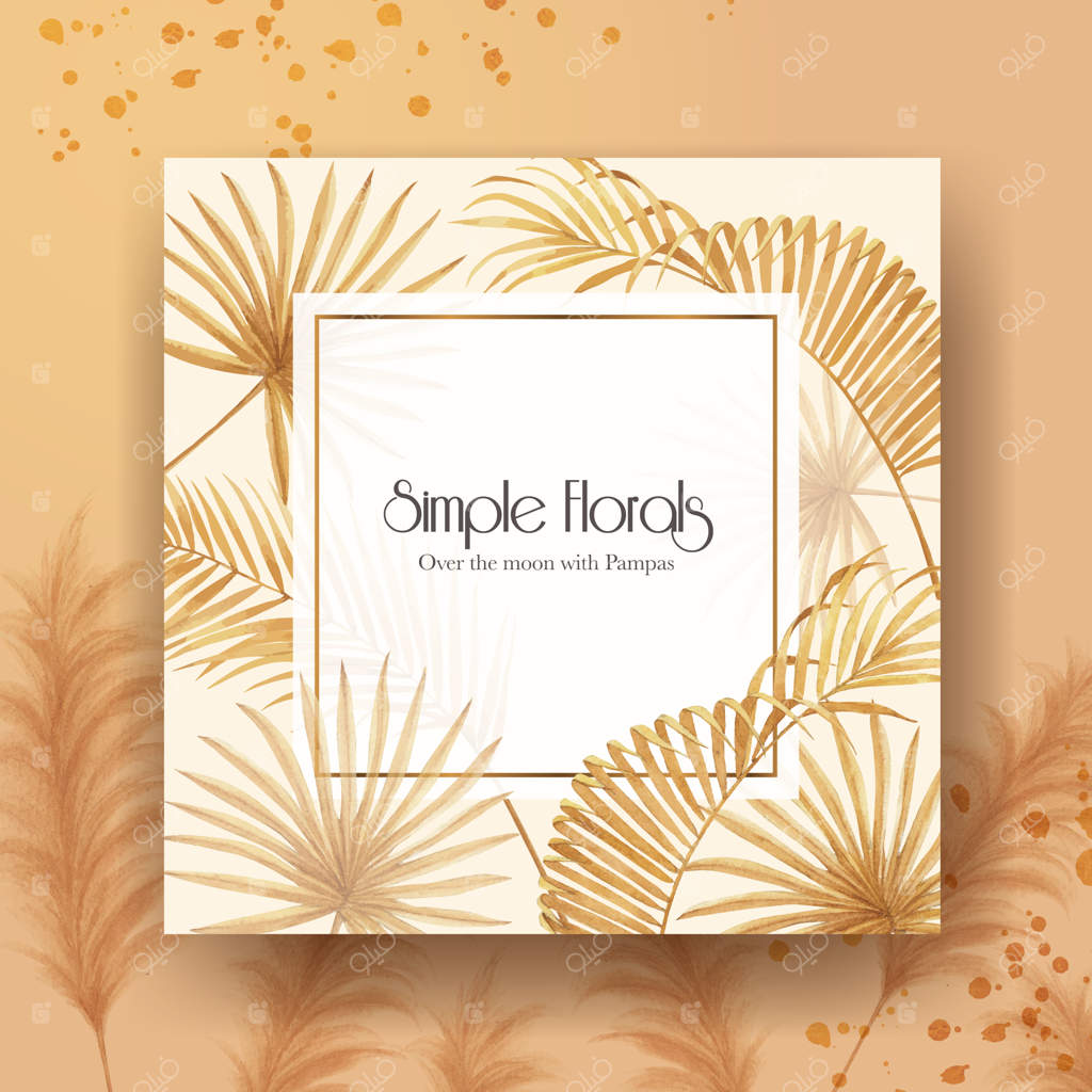 قالب تبلیغاتی با طراحی گل‌های آبرنگی پامپاس