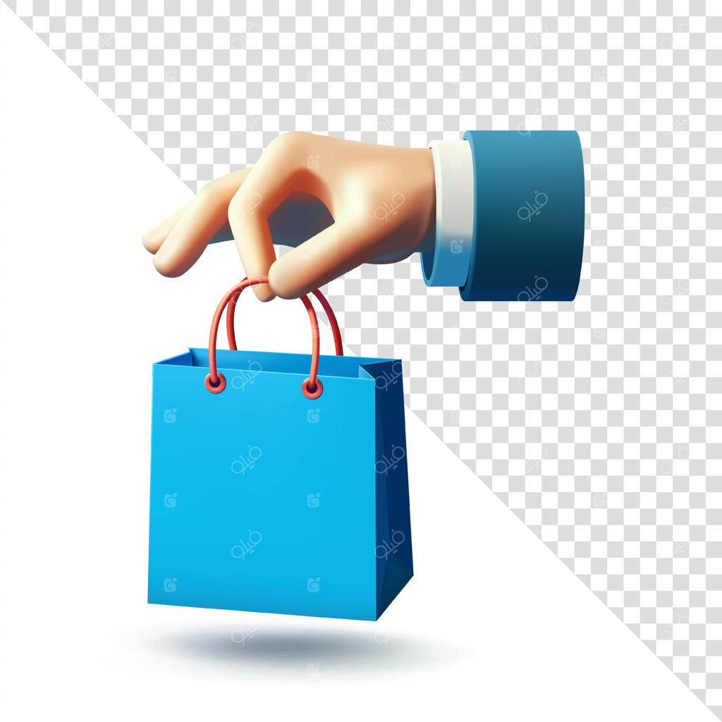 دست در حال نگه داشتن کیف خرید، سه‌بعدی. مناسب برای تجارت