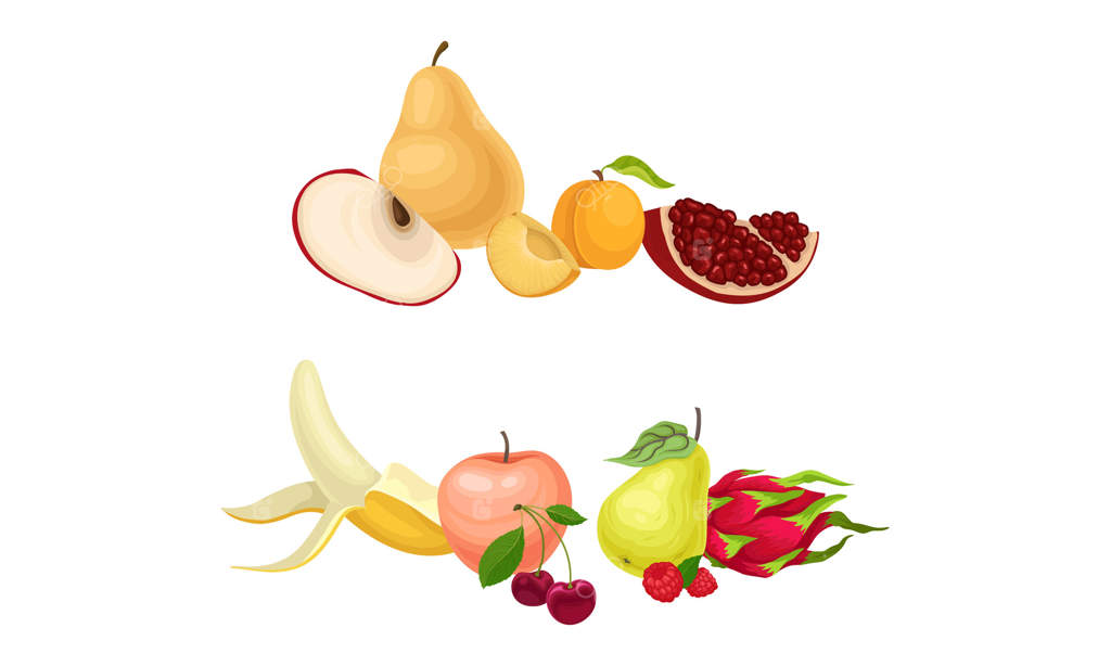 میوه‌های باغی پرورشی با گلابی و سیب به عنوان مجموعه تغذیه‌ای خام و ارگانیک