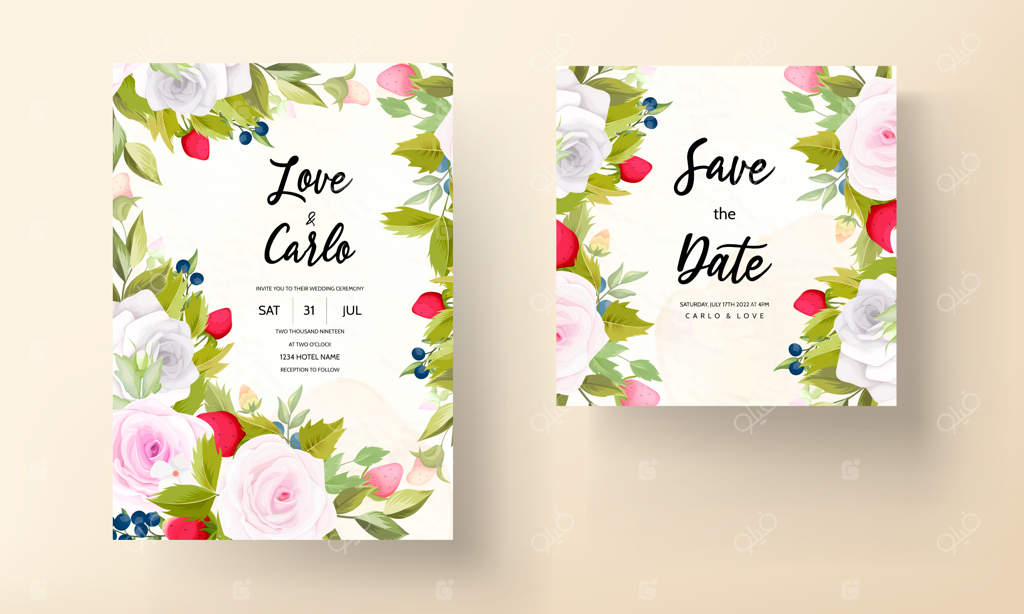 کارت دعوت عروسی با طراحی دستی زیبا از گل و میوه