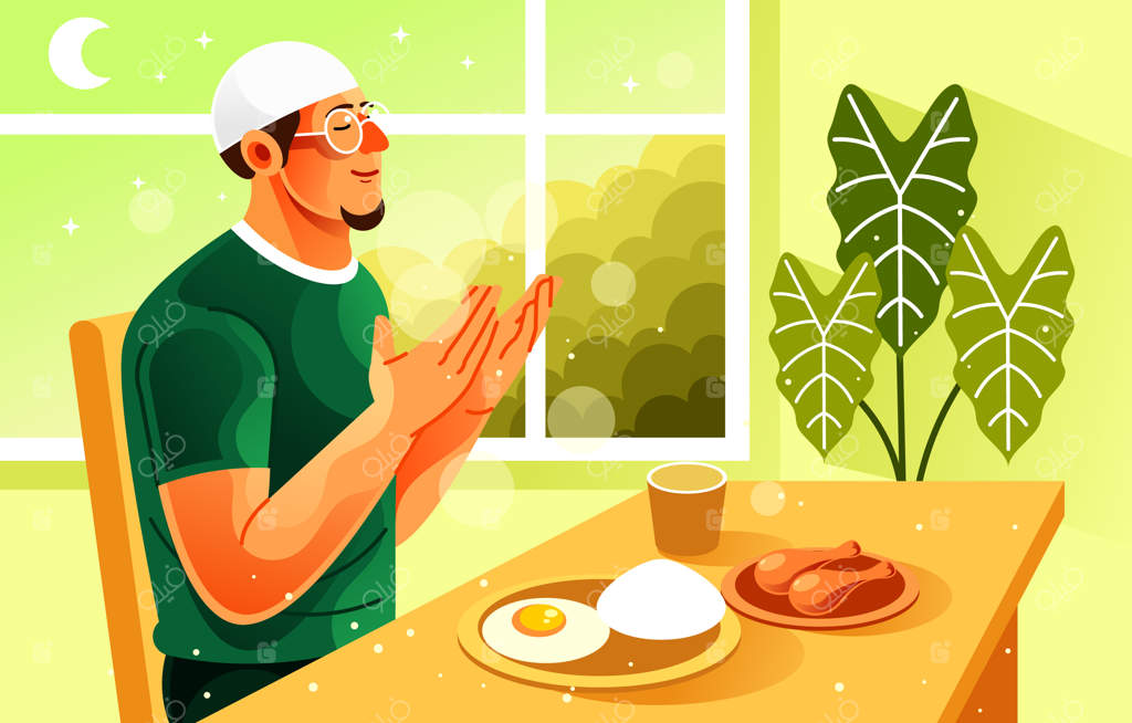 تصویر برداری از دعای مسلمانان قبل از غذا خوردن