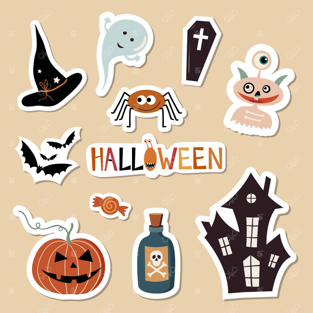 مجموعه برچسب‌های هالووین با عناصر فصلی مختلف - مجموعه‌ی بزرگ وکتور مجزا