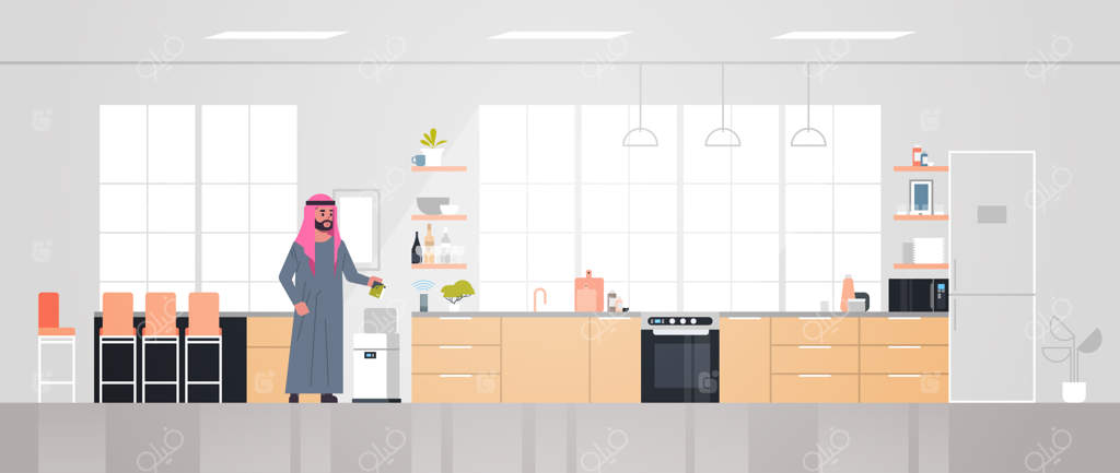 مرد عرب در حال انداختن زباله در سطل بازیافت الکترونیک تحت کنترل