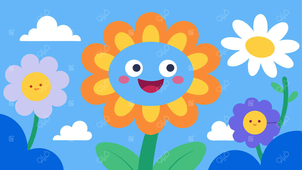 قدرت گل‌ها شخصیت شادی با سر شبیه به گل مروارید و چشمان درخشان و لبخندی بزرگ که در باغی سرسبز و پر از گل‌های رنگارنگ احاطه شده است.