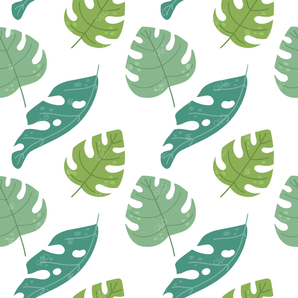 پترن یکپارچه با برگ‌های استوایی به سبک فلت وکتور илustration