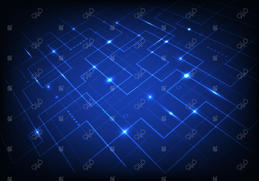 طرح شبکه‌ای خطوط آبی با دیدگاه نور روی پس‌زمینه آبی تیره