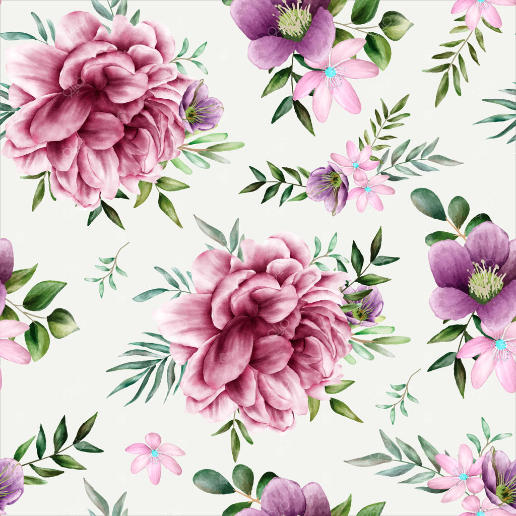 طراحی پترن یکپارچه گل‌های ظریف و نرم به رنگ بنفش