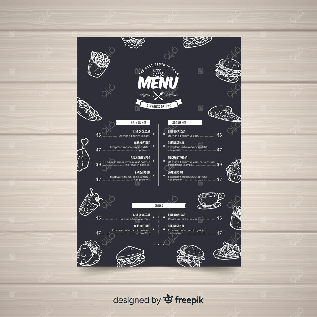 قالب منوی رستوران با سبک تخته‌سیاه
