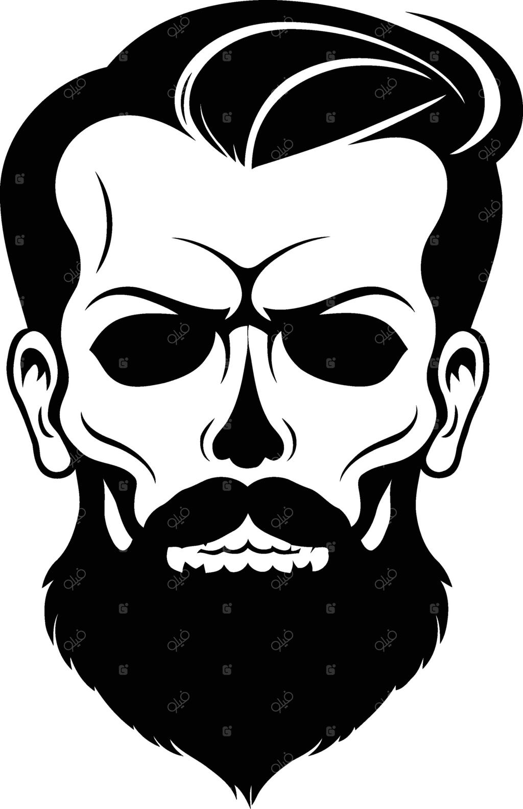 تصویر جمجمه و استخوان با مو و ریش - مدل موی مردانه، سالن، آرایشگاه.