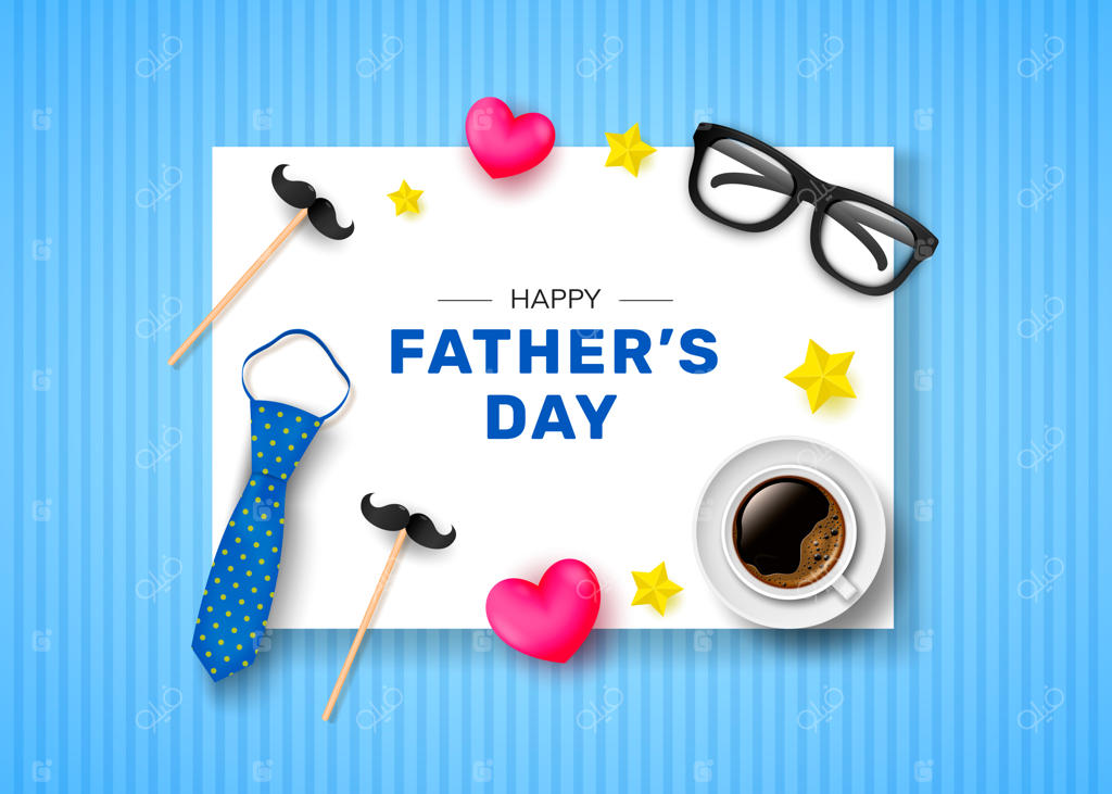 روز پدر مبارک! کارت تبریک به همراه قهوه، کراوات و عینک.