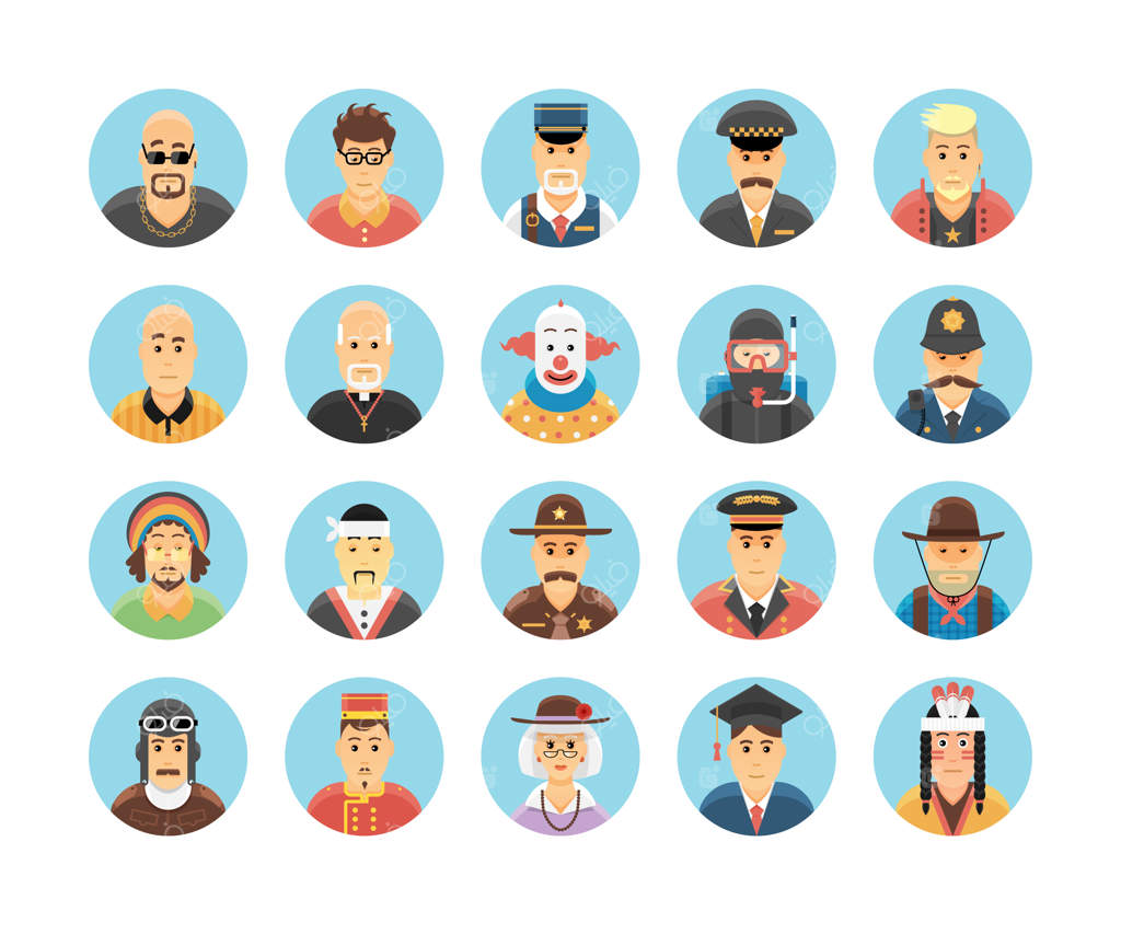 مجموعه آیکون‌های اشخاص: نمادهایی از مشاغل، سبک‌های زندگی، ملل و فرهنگ‌ها