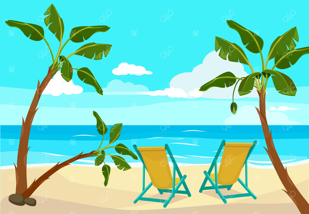 نخل ساحلی، پس‌زمینه تابستانی و مناظر استوایی. ساحل تابستانی، تعطیلات دریایی و منظره‌های گرمسیری جذاب