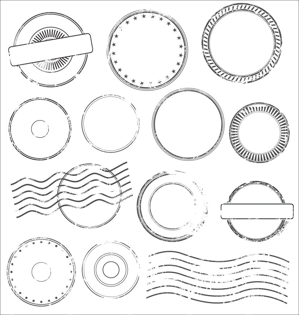 مجموعه‌ای از تمبرها و مهر‌های پستی به رنگ سیاه بر روی زمینه سفید