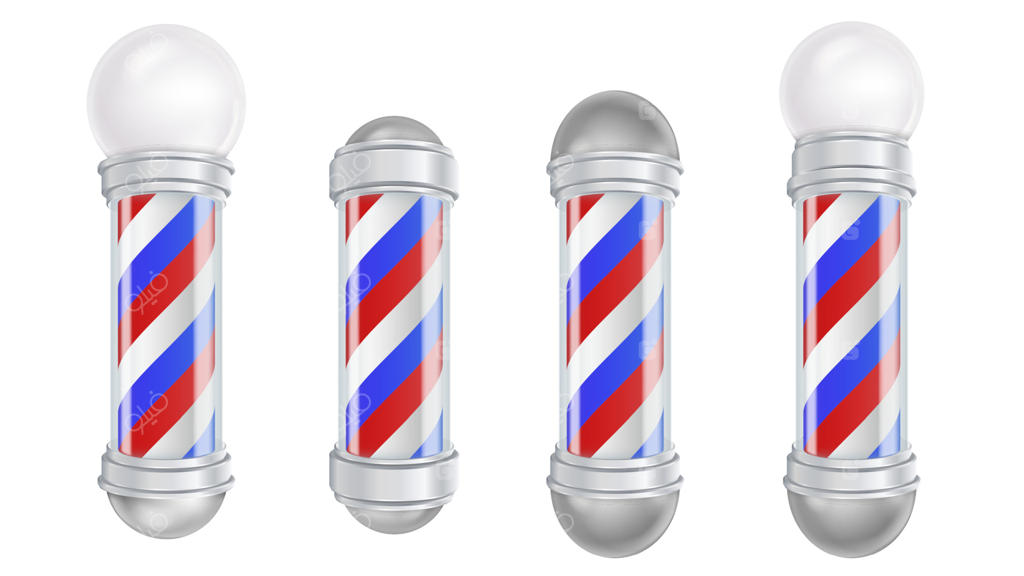 وکتور میل قدیمی آرایشگری: مجموعه‌ای سه‌بعدی از میل کلاسیک آرایشگاه، مناسب برای طراحی، برندینگ و تبلیغات، به صورت مجزا