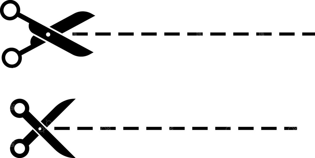 آیکون قیچی با خط برش - نماد آرایشگاه، مدرسه، دفتر کار - علامت برش کاغذ و مفهوم کسب و کار آرایشگری