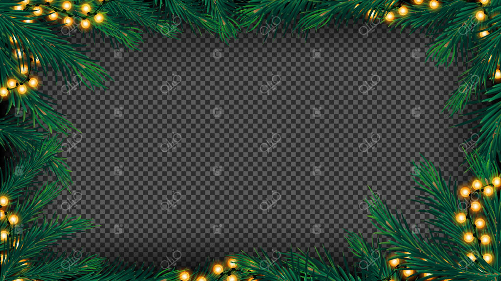 قاب حلقه‌ای از شاخه‌های کاج با ریسه زرد جدا شده