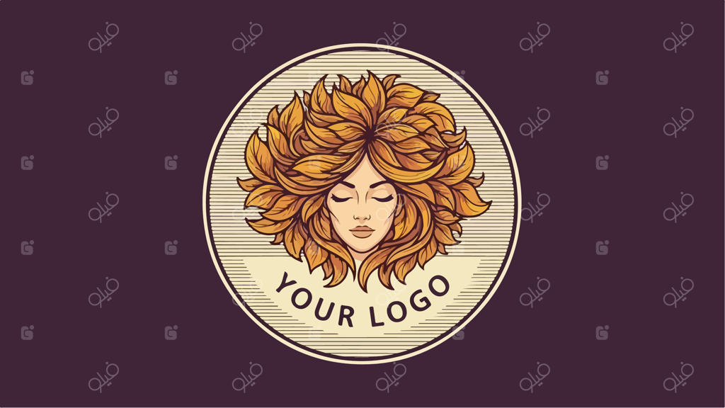 سر زن با موهای بلند و لوگوی گل