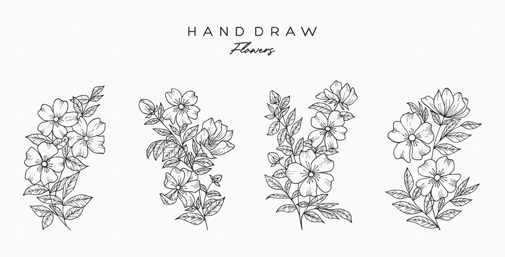 مجموعه‌ای از گل‌ها و برگ‌های واقع‌گرایانه