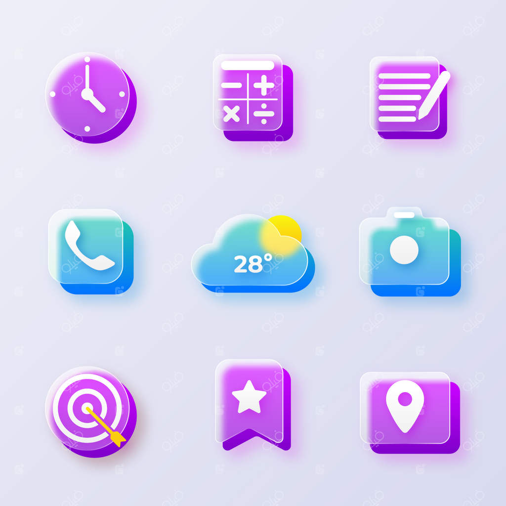 مجموعه عناصری با طراحی شیشه‌ای گرادینت‌دار