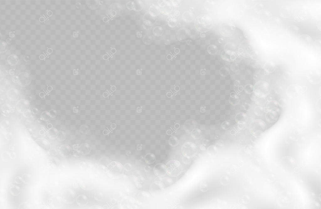 فوم حمام واقعی با حباب‌ها روی پس‌زمینه شفاف: حاشیه کف صابون و شامپو درخشان