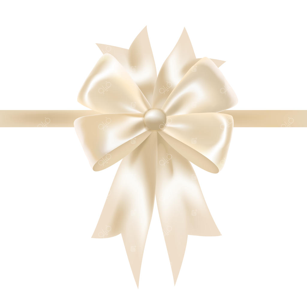 روبان ساتن براق سفید با تزئین پاپیون