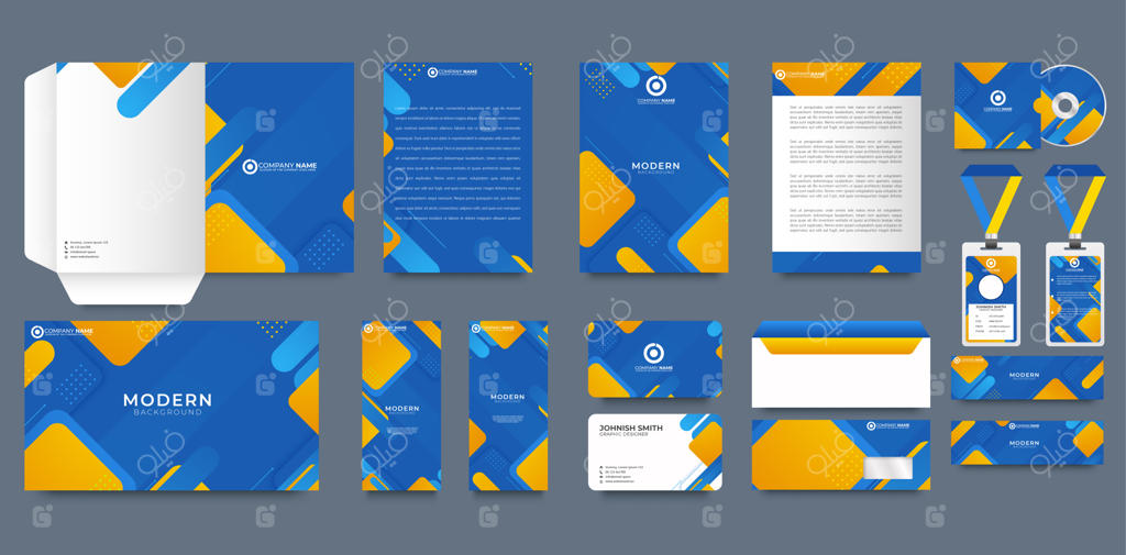 قالب طراحی هویت سازمانی آبی با زمینه هندسی انتزاعی