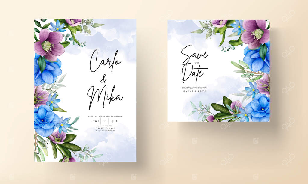 قالب کارت عروسی گلدار با طرح آبرنگ زیبا