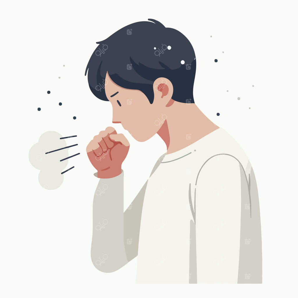 تصویر برداری از نوجوانی که در حال سرفه است به سبک طراحی صاف