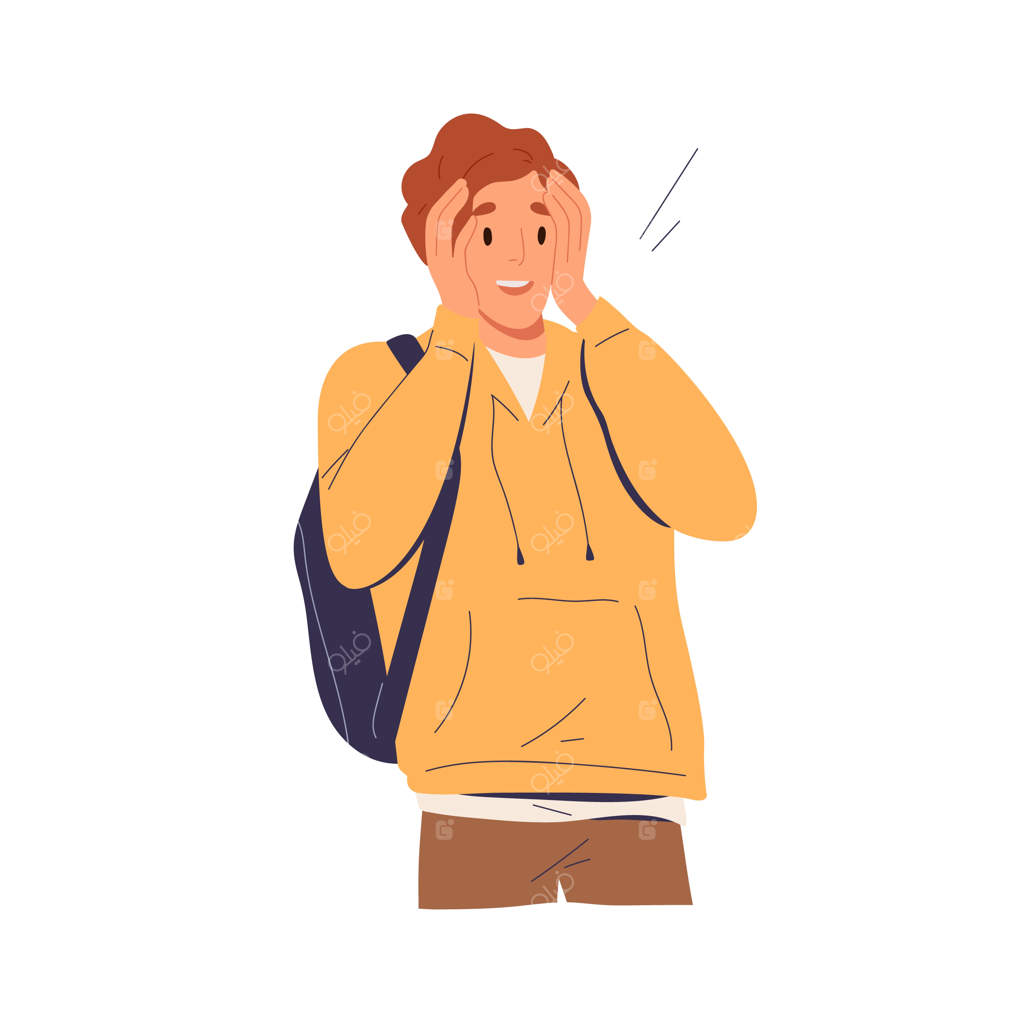 مرد متعجب با چهره‌ای شگفت‌زده و خوشحال. فردی شگفت‌زده با دستی بر سر خود. واکنش مثبت به یک شگفتی غیرمنتظره.