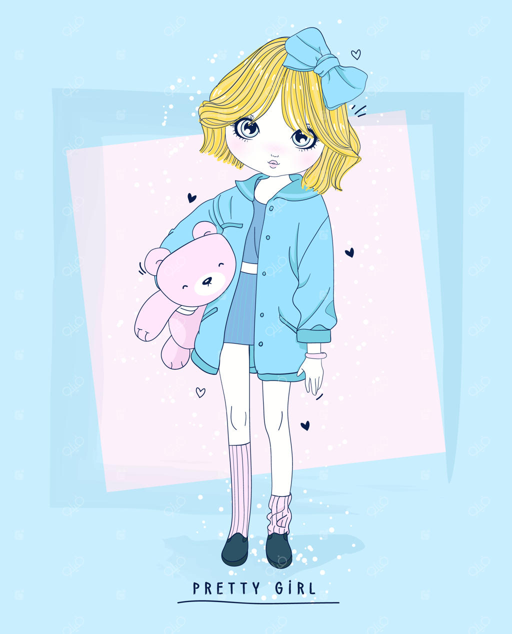 تصویرسازی دستی دختر بامزه با پس‌زمینه