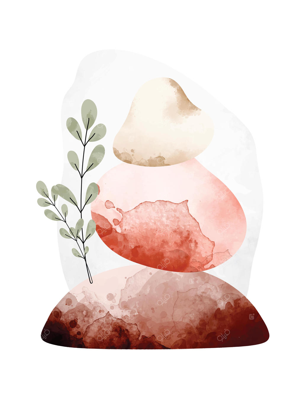 طرح آبرنگی سنگ تعادل با تزئینات گلی